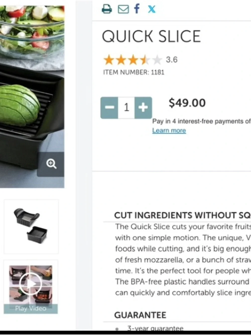 Pampered Chef Black Quick Slice Handheld Mandoline